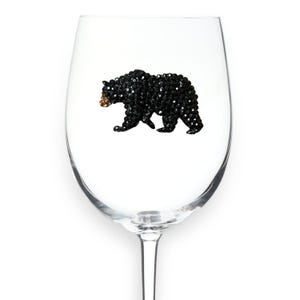 The Queens' Jewels -  Black Bear Jeweled Glassware  - Unique Gift for Women Birthday Cute Not Painted Bling Bedazzled