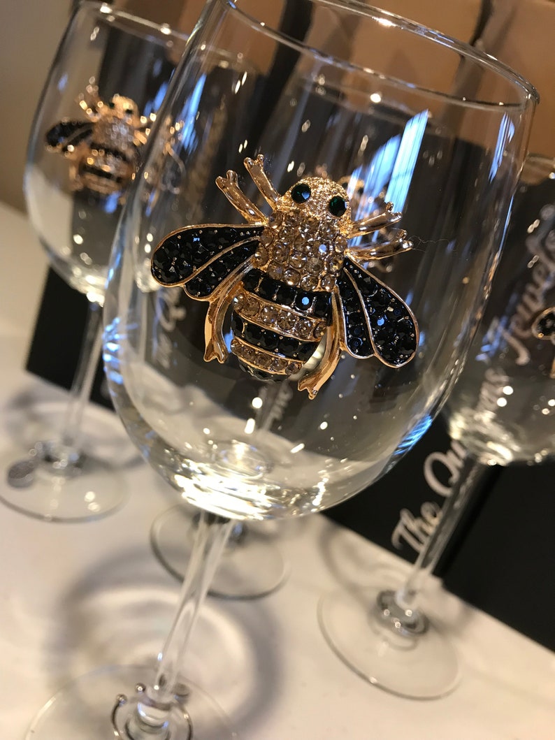 The Queens Jewels Queen Bee Jeweled Wine Glass Unique Gift Etsy