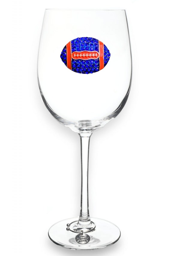 The Queens' Jewels Blue and Orange Football Jeweled Wine Glass