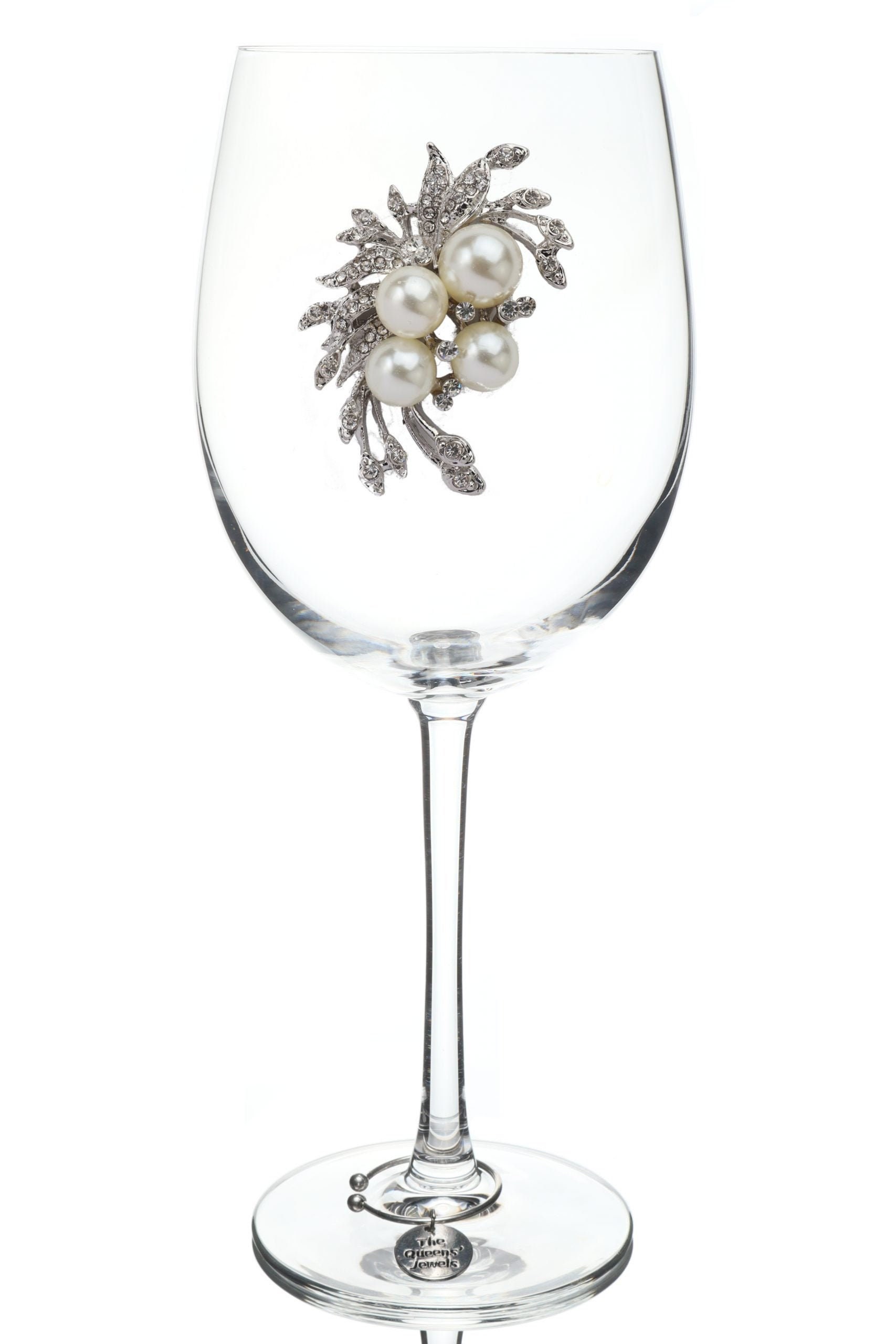 Elegant Two Pearl Jeweled Stemmed Wine Glass Stemmed