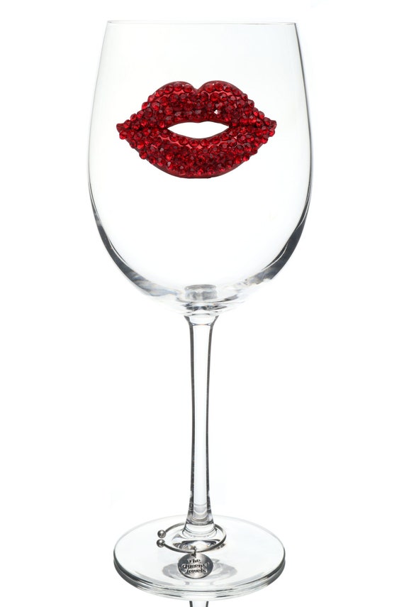 The Queens Jewels Red Lips Jeweled Wine Glass Unique Gift for