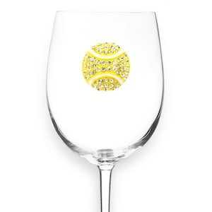 The Queens Jewels - Tennis Ball Jeweled Wine Glass  - Unique Gift for Women Birthday Cute Queen Not Painted Decorated Bling Bedazzled