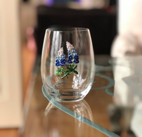 The Queens Jewels - Bluebonnet Jeweled Wine Glass - Unique Gift for Women  Birthday Cute Queen Not Painted Decorated Bling Bedazzled