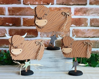 Highland Cow Shelf Sitters, Farmhouse Cow Shelf Decor