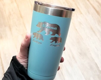 Custom laser engraved tumbler for Mom, Gift for Mom, Personalized tumbler, Mama bear and cubs