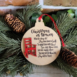 Christmas Chair Memorial Ornament, Personalized Christmas in Heaven Red Chair Ornament, bereavement gift