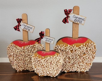 Faux caramel apple tier tray decor, Apple shelf sitter, Fall tier tray decor