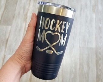Custom powder coated Hockey Mom, Hockey Dad tumbler, personalized tumbler, laser engraved tumbler cups,