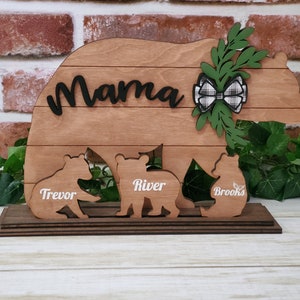Personalized Mama Bear with cubs shelf sitter, Rustic Mama bear decor