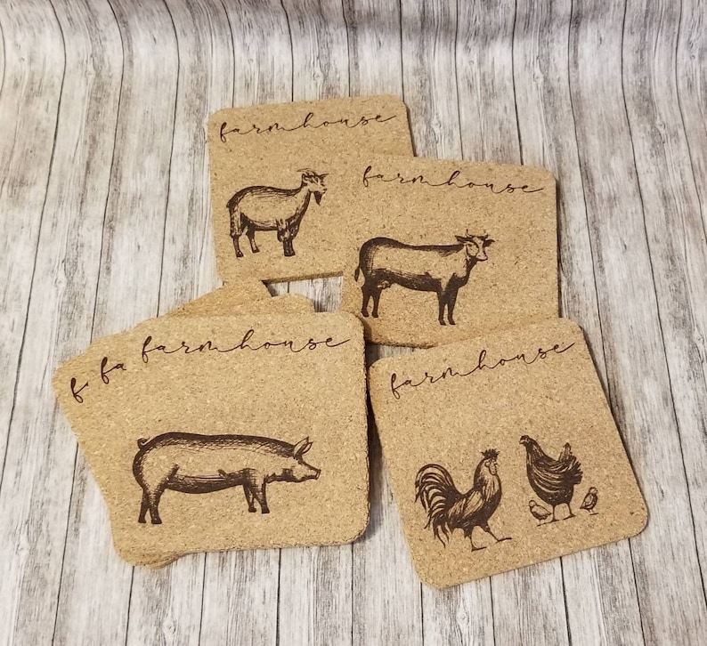 Engraved Farmhouse Cork Coaster Set Rustic Home Decor Etsy