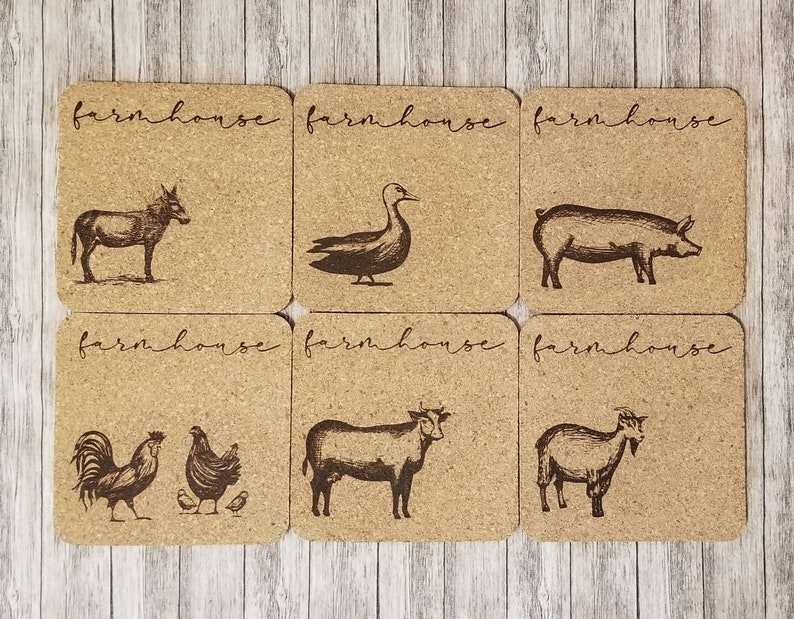 Engraved Farmhouse Cork Coaster Set Rustic Home Decor Etsy