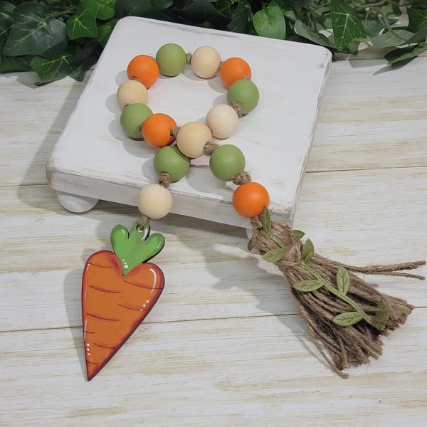 Carrot wood bead Garland, Spring decor, Easter tier tray decor