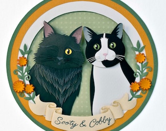 Paper cut custom pet portrait. Paper art. Cat portrait. Personalized pet picture. Pet memorial. Cat lover gift. Cat lady. Cat mum.