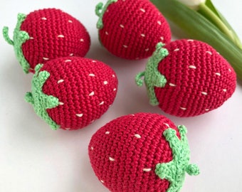1 Pc Crochet Strawberry/ Teething Toy/ Play food for kids/ Pretend Play/ Crochet Fruit/ Amigurumi