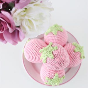 Crochet Pink Strawberry / Pretend Play Food/ Playroom or Nursery Decor / Kitchen Decor