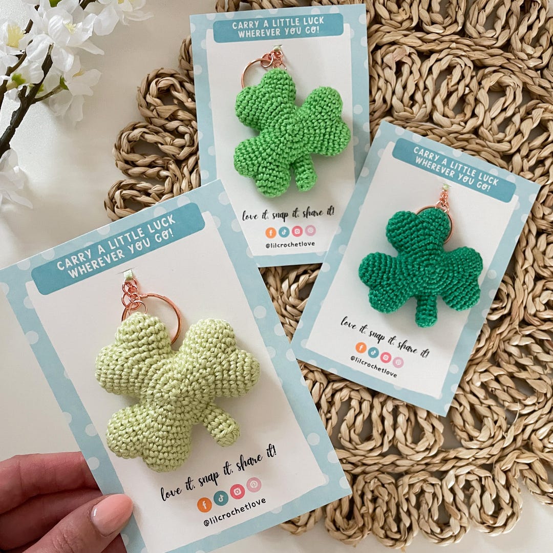 Crochet Shamrock Keychain, Lucky Clover Keyring, St. Patrick's Day