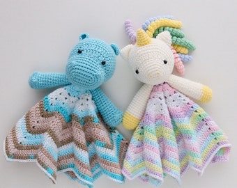 Crochet Security Blanket/ Animal Lovey/ Comforter for Baby/ Gift for Baby/ Crochet Animal Ripple Star Blanket