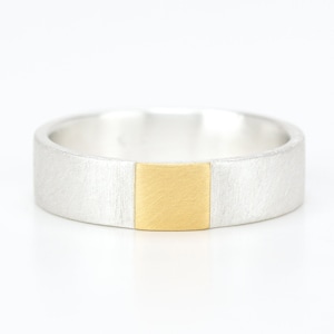 Silver ring with fine gold square image 1