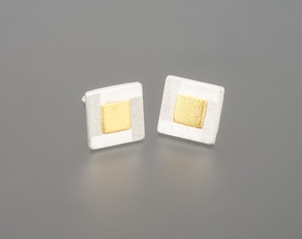 Silver earrings with fine gold squares