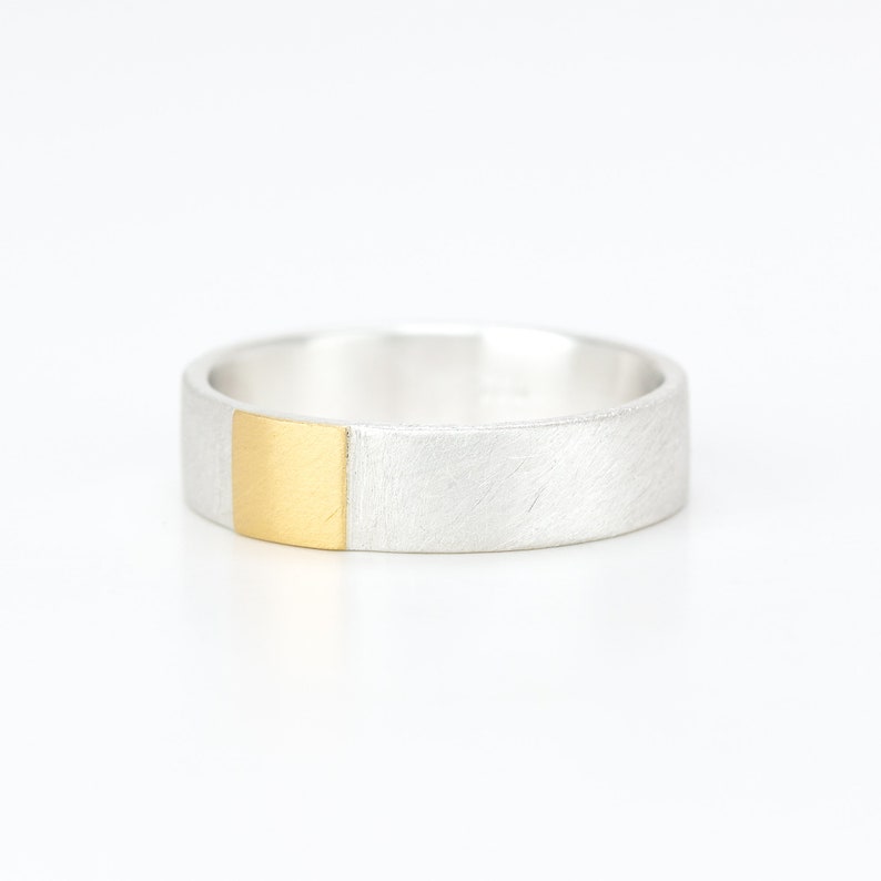Silver ring with fine gold square image 2