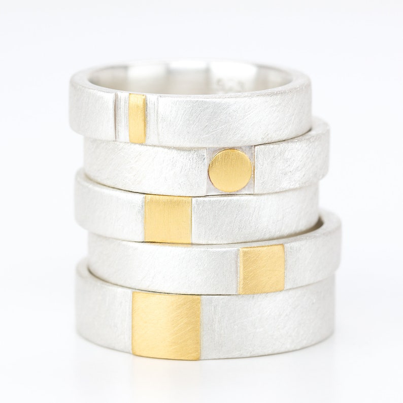 Silver ring with fine gold square image 5