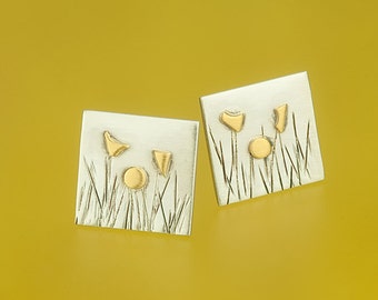 Meadow earrings with fine gold flowers