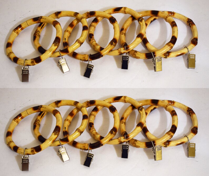 Bamboo Curtain Rings With Clips Set of 12 Made From Real Etsy