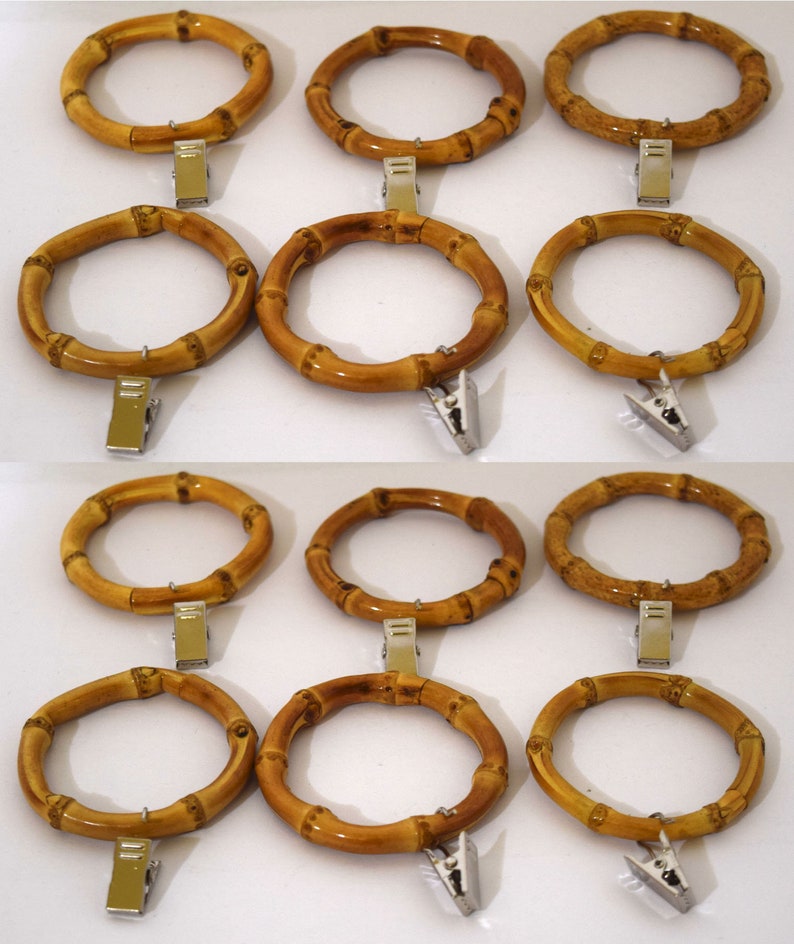 Bamboo Curtain Rings With Clips Set of 12 Etsy