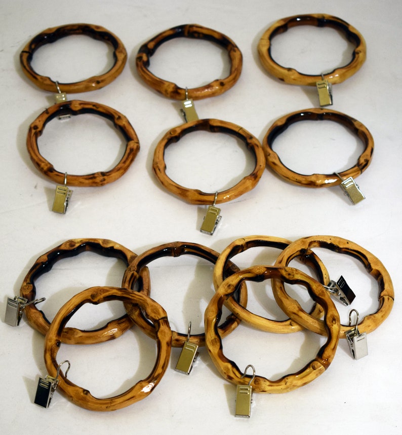 Bamboo Curtain Rings With Clips Set of 12 Made From Real Etsy