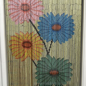 Quad Flowers Bamboo Beaded Curtain