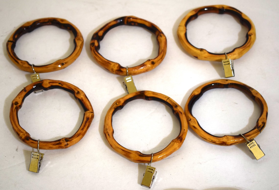 Bamboo Curtain Rings With Clips Set of 12 Made From Real Etsy