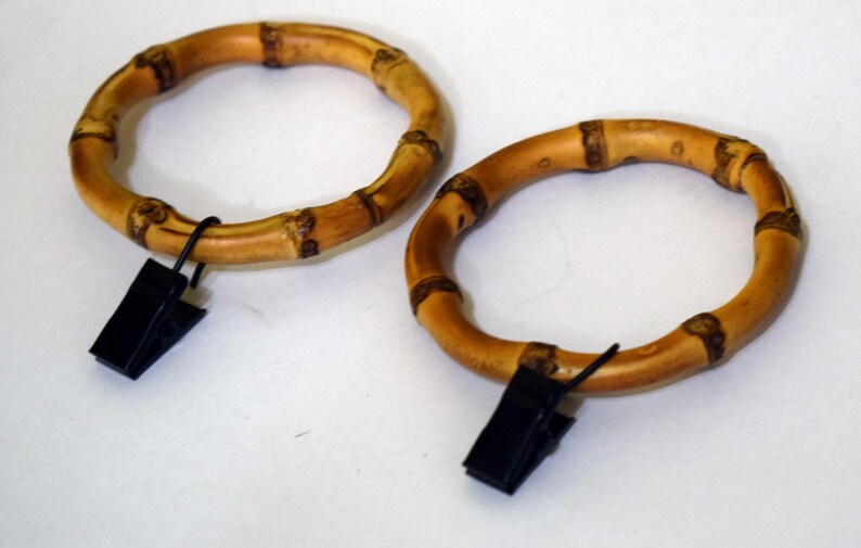 Bamboo Curtain Rings With Clips Set of 12 Etsy