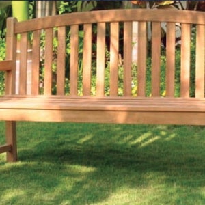 Teak bench with arms outdoor seating