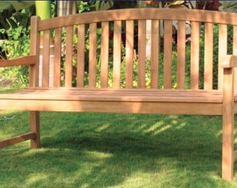 Teak bench with arms outdoor seating