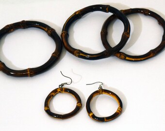 Ladies bracelet and earring set made of real bamboo