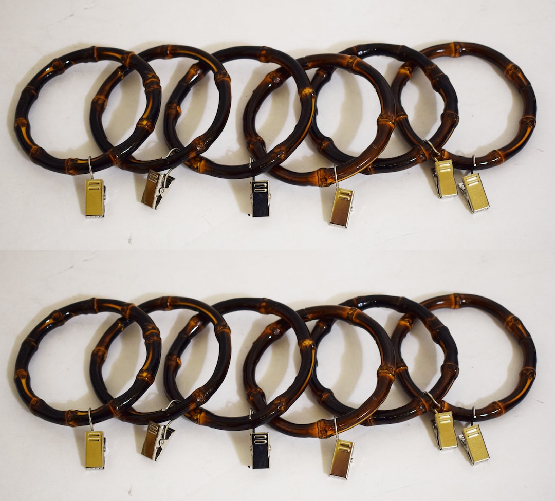 Bamboo Curtain Rings With Clips Set of 12 Made From Real Etsy