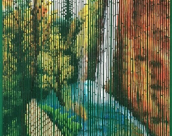 Waterfalls nature scene bamboo beaded curtain