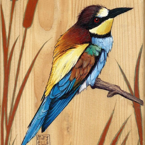 European bee-eater Art Print, Acrylic painting print - bird art nouveau