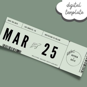 Carte d'embarquement Réservez la date | Téléchargement du modèle | Mariage à destination tropicale | Invitation à la plage | Modèle personnalisé de bricolage | Passeport de mariage