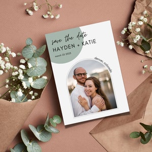 Sage Minimalista Salva A Data Com Foto | Download instantâneo de modelo | Convite de casamento moderno | Download on-line personalizado faça você mesmo | Outono