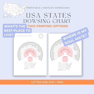 USA Map Dowsing Chart – Printable Radiesthesia Pendulum Chart for Energy Work & Divination