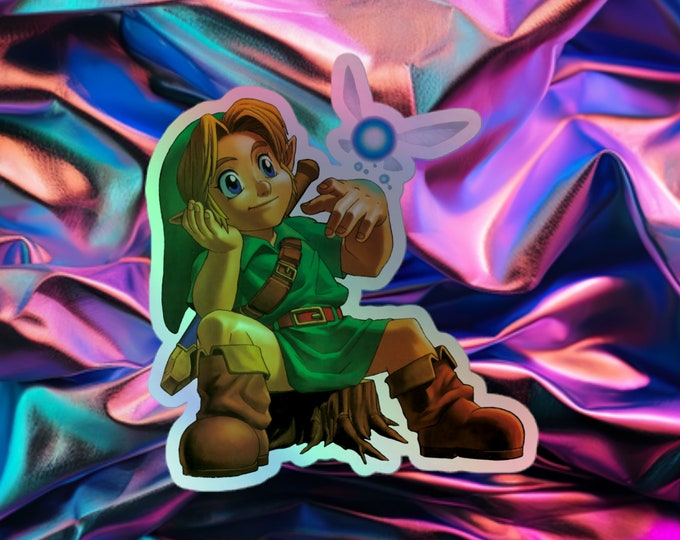 Young Link with Navi (1/10th) - Zelda themed Holographic Sticker | Decal | Laptop | Vinyl | Bumper |