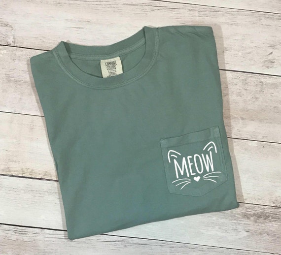 Short Sleeve Meow Cat Lover Comfort Colors Pocket Tee Etsy