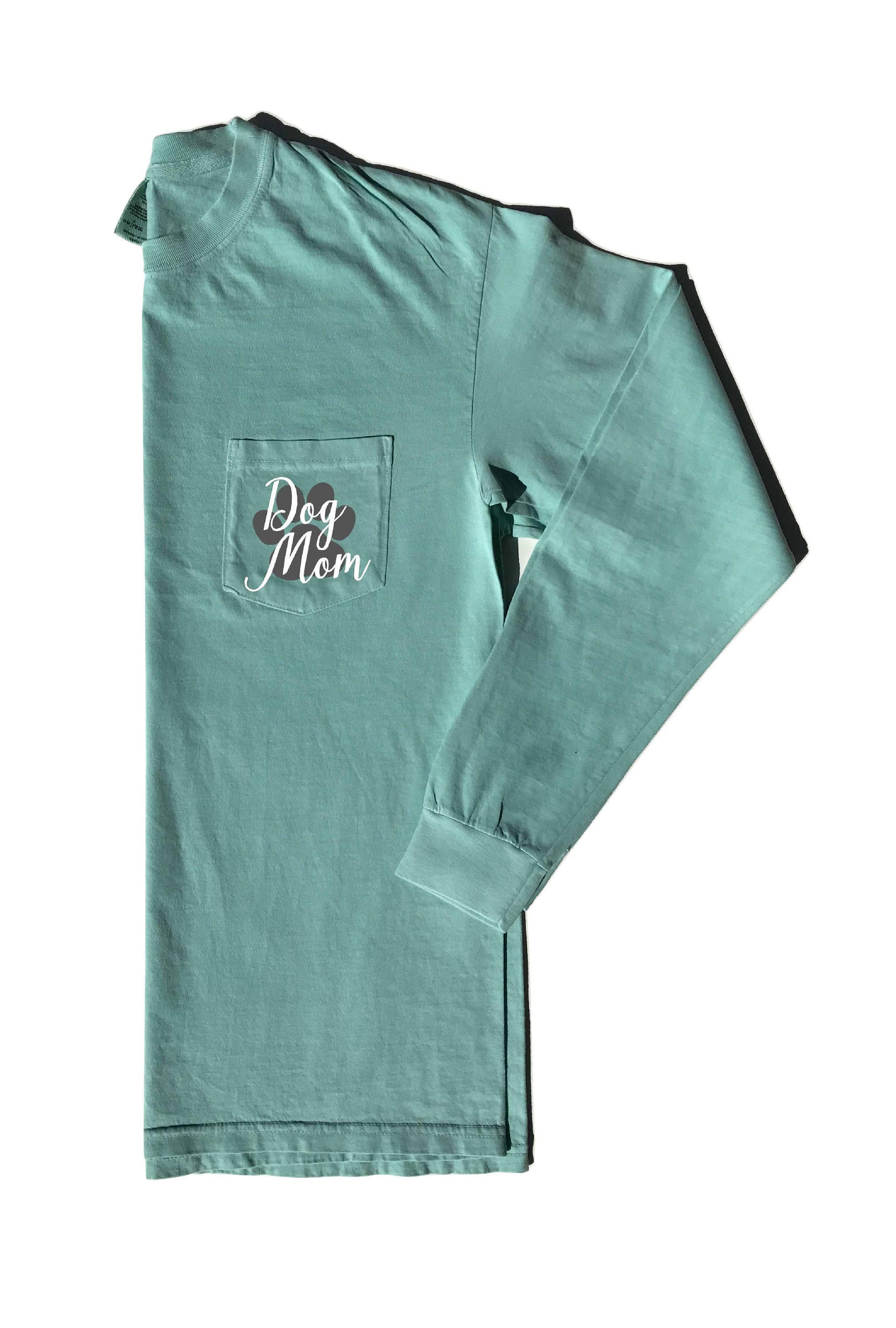 Long Sleeve Custom Dog Mom Paw Comfort Colors Pocket Tee
