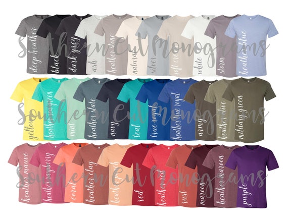 Download Digital File Shirt Color Chart // Bella and Canvas 3001 ...