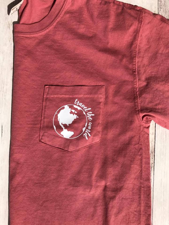 Short Sleeve Travel The World Comfort Colors Pocket Tee Shirts