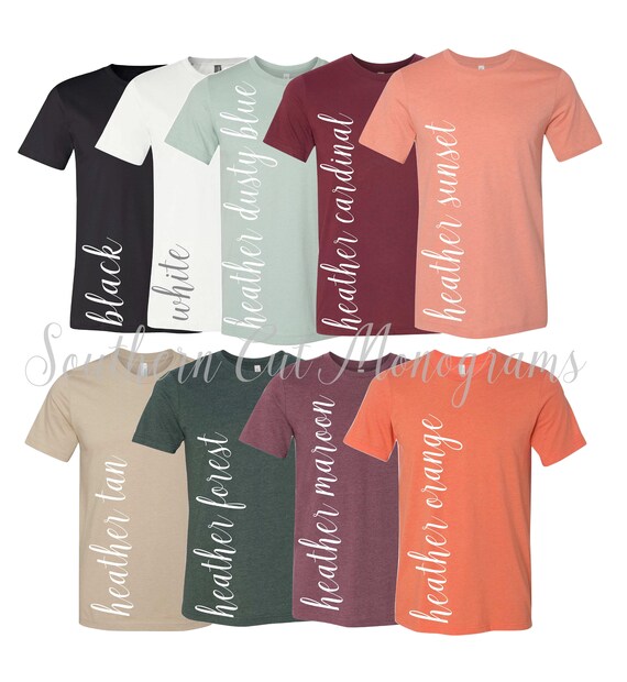 Bella T Shirt Color Chart