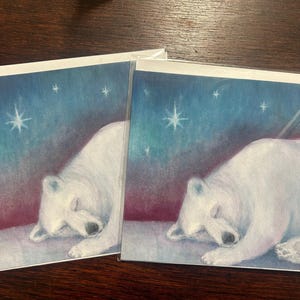 Juego de tarjetas de felicitación con acuarela de OSO POLAR DURMIENDO - Tarjeta de oso polar - Tarjeta de felicitación en blanco - Tarjeta doblada - Tarjeta de animal - Tarjeta artística