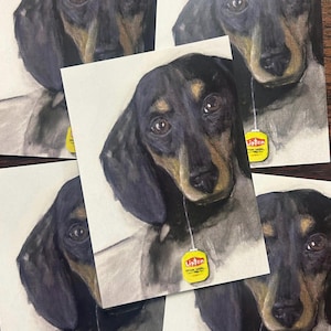 Postales artísticas para la hora del té con perros salchichas - Juego de 5, tamaño A6 en blanco