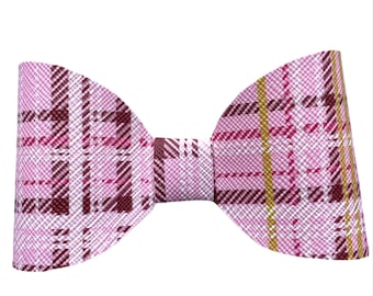 Pink Plaid Dog Bow Tie: Faux Leather Collar Accessory